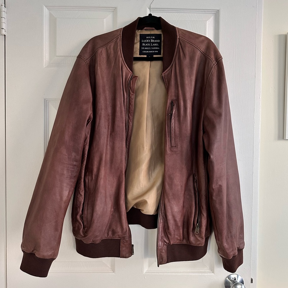 Lucky Brand Brown Leather Bomber Jacket